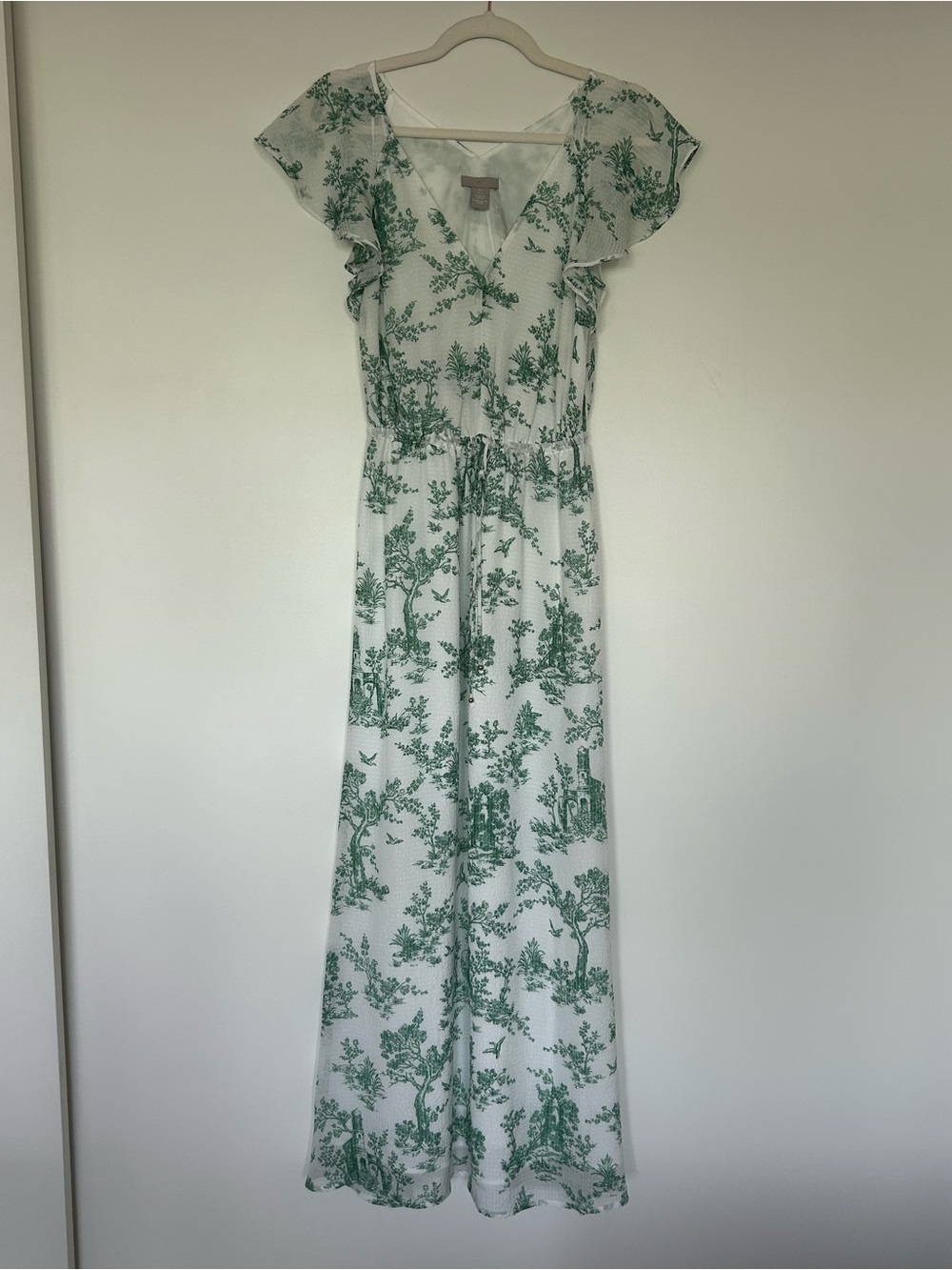 2 for 10$ ☀️ Flounce sleeves green landscape print maxi dress sz4 - Picture 7 of 16